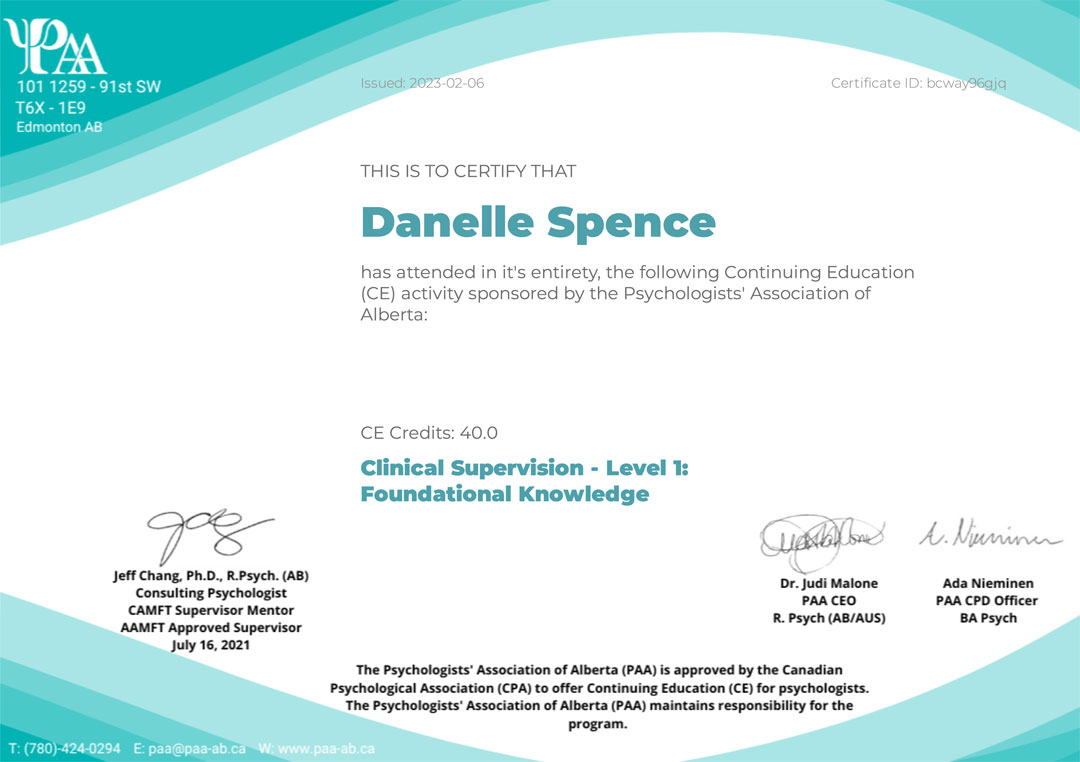 Psychologists' Association of Alberta certification: Clinical Supervision - Level 1: Foundational Knowledge