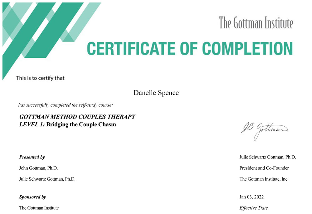 Gottman Method Couples Therapy Level 1 Certificate of Completion